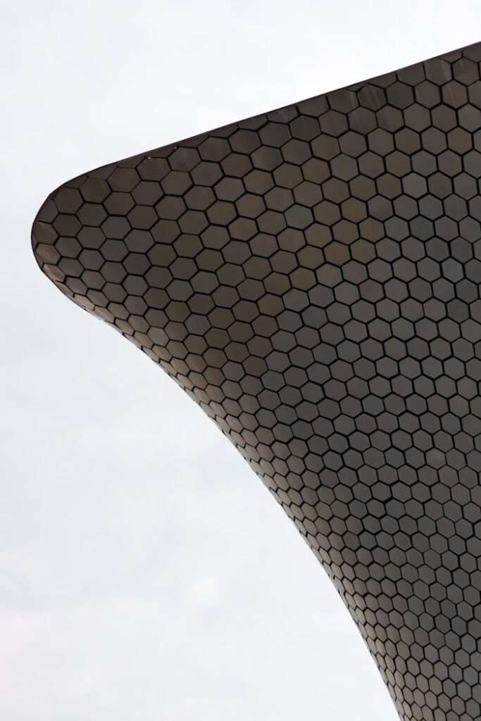 The top of a building with a hexagonal pattern